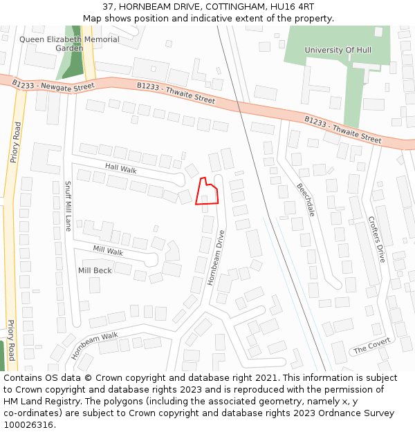 37, HORNBEAM DRIVE, COTTINGHAM, HU16 4RT: Location map and indicative extent of plot