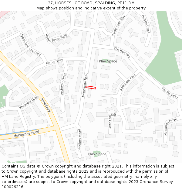 37, HORSESHOE ROAD, SPALDING, PE11 3JA: Location map and indicative extent of plot