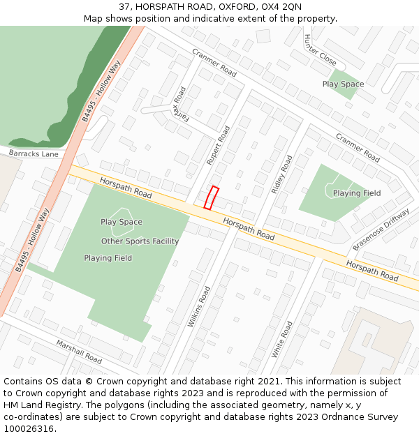 37, HORSPATH ROAD, OXFORD, OX4 2QN: Location map and indicative extent of plot