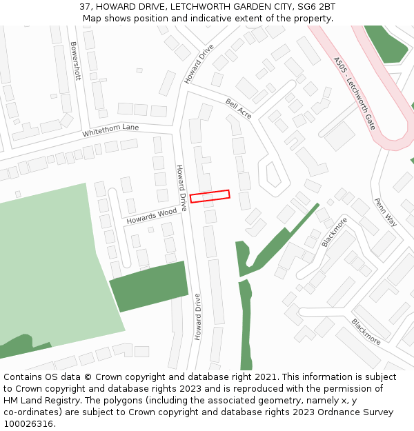 37, HOWARD DRIVE, LETCHWORTH GARDEN CITY, SG6 2BT: Location map and indicative extent of plot