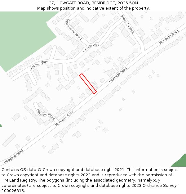 37, HOWGATE ROAD, BEMBRIDGE, PO35 5QN: Location map and indicative extent of plot