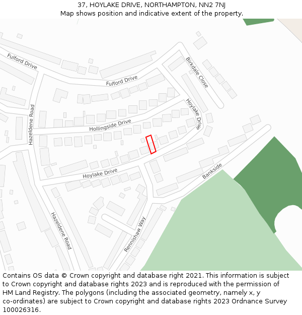 37, HOYLAKE DRIVE, NORTHAMPTON, NN2 7NJ: Location map and indicative extent of plot