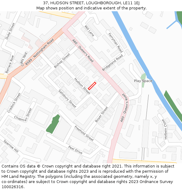 37, HUDSON STREET, LOUGHBOROUGH, LE11 1EJ: Location map and indicative extent of plot