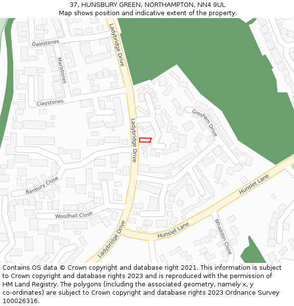 37, HUNSBURY GREEN, NORTHAMPTON, NN4 9UL: Location map and indicative extent of plot