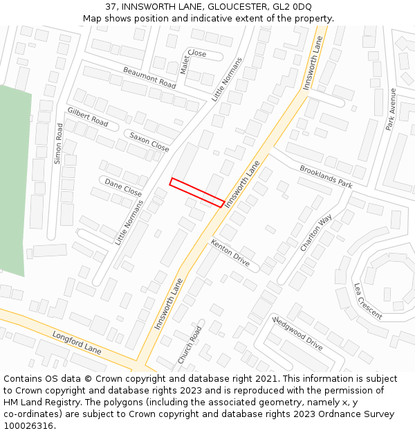 37, INNSWORTH LANE, GLOUCESTER, GL2 0DQ: Location map and indicative extent of plot
