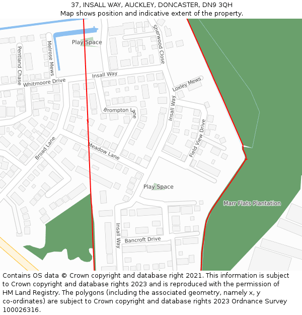 37, INSALL WAY, AUCKLEY, DONCASTER, DN9 3QH: Location map and indicative extent of plot