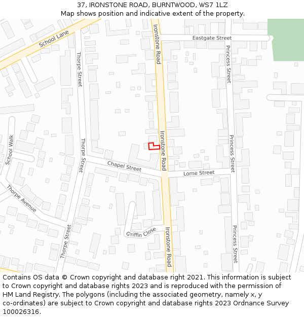 37, IRONSTONE ROAD, BURNTWOOD, WS7 1LZ: Location map and indicative extent of plot