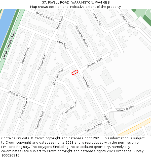 37, IRWELL ROAD, WARRINGTON, WA4 6BB: Location map and indicative extent of plot