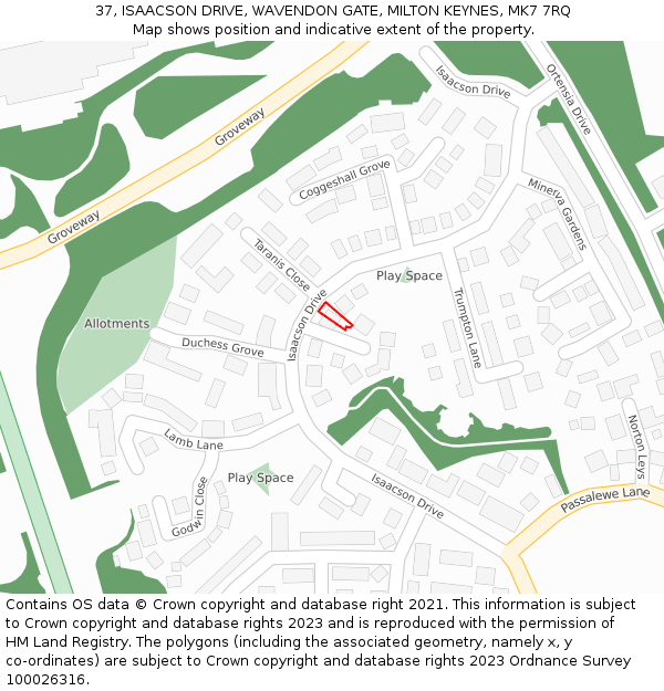 37, ISAACSON DRIVE, WAVENDON GATE, MILTON KEYNES, MK7 7RQ: Location map and indicative extent of plot