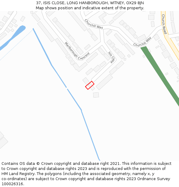 37, ISIS CLOSE, LONG HANBOROUGH, WITNEY, OX29 8JN: Location map and indicative extent of plot