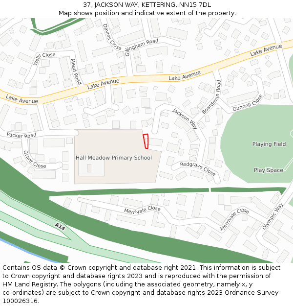 37, JACKSON WAY, KETTERING, NN15 7DL: Location map and indicative extent of plot