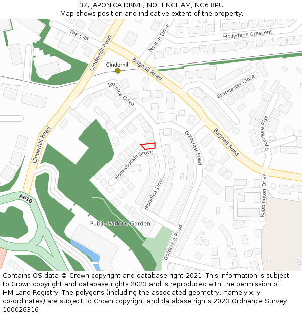 37, JAPONICA DRIVE, NOTTINGHAM, NG6 8PU: Location map and indicative extent of plot