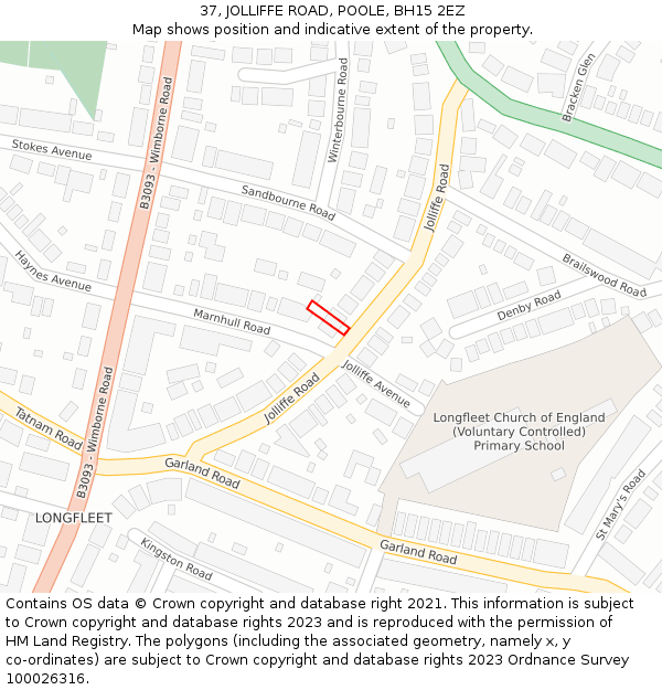 37, JOLLIFFE ROAD, POOLE, BH15 2EZ: Location map and indicative extent of plot