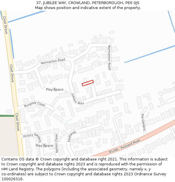 37, JUBILEE WAY, CROWLAND, PETERBOROUGH, PE6 0JS: Location map and indicative extent of plot