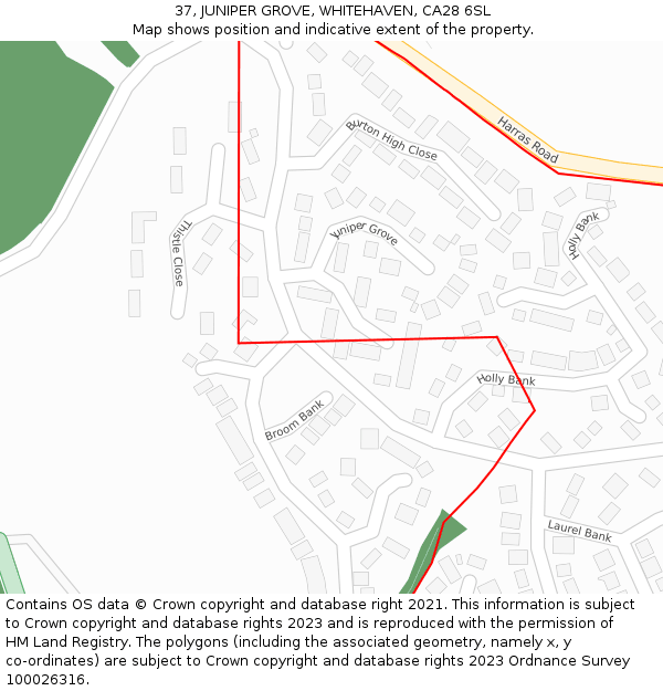 37, JUNIPER GROVE, WHITEHAVEN, CA28 6SL: Location map and indicative extent of plot