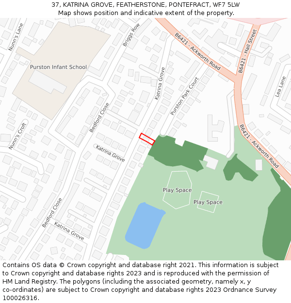 37, KATRINA GROVE, FEATHERSTONE, PONTEFRACT, WF7 5LW: Location map and indicative extent of plot