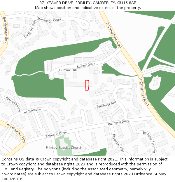37, KEAVER DRIVE, FRIMLEY, CAMBERLEY, GU16 8AB: Location map and indicative extent of plot
