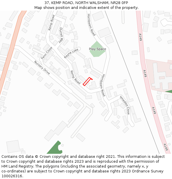 37, KEMP ROAD, NORTH WALSHAM, NR28 0FP: Location map and indicative extent of plot