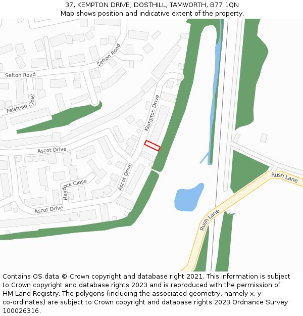 37, KEMPTON DRIVE, DOSTHILL, TAMWORTH, B77 1QN: Location map and indicative extent of plot