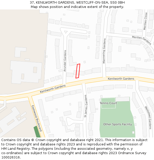 37, KENILWORTH GARDENS, WESTCLIFF-ON-SEA, SS0 0BH: Location map and indicative extent of plot