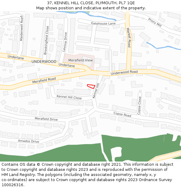 37, KENNEL HILL CLOSE, PLYMOUTH, PL7 1QE: Location map and indicative extent of plot