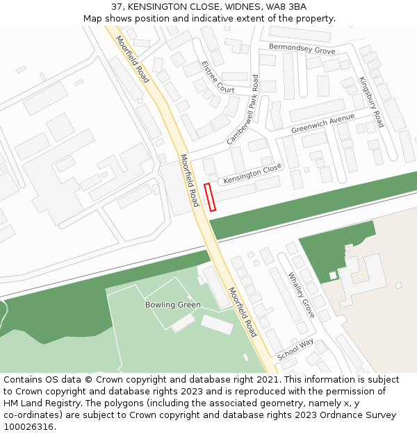 37, KENSINGTON CLOSE, WIDNES, WA8 3BA: Location map and indicative extent of plot