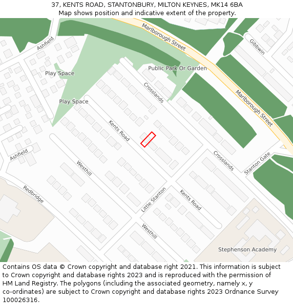 37, KENTS ROAD, STANTONBURY, MILTON KEYNES, MK14 6BA: Location map and indicative extent of plot