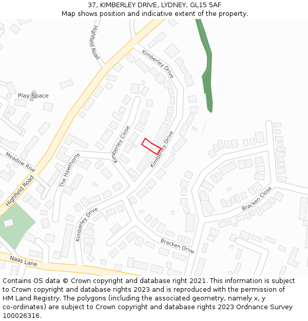 37, KIMBERLEY DRIVE, LYDNEY, GL15 5AF: Location map and indicative extent of plot