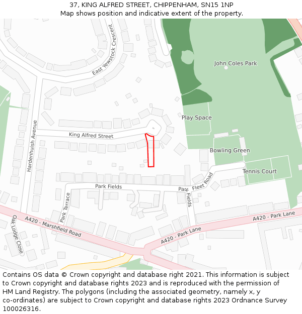 37, KING ALFRED STREET, CHIPPENHAM, SN15 1NP: Location map and indicative extent of plot