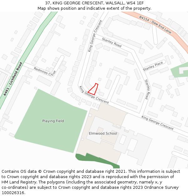 37, KING GEORGE CRESCENT, WALSALL, WS4 1EF: Location map and indicative extent of plot