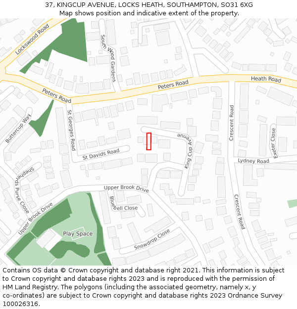 37, KINGCUP AVENUE, LOCKS HEATH, SOUTHAMPTON, SO31 6XG: Location map and indicative extent of plot