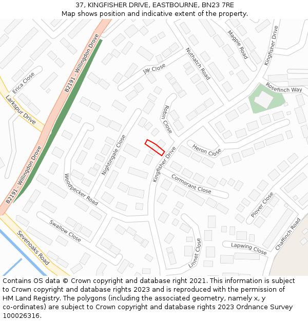 37, KINGFISHER DRIVE, EASTBOURNE, BN23 7RE: Location map and indicative extent of plot