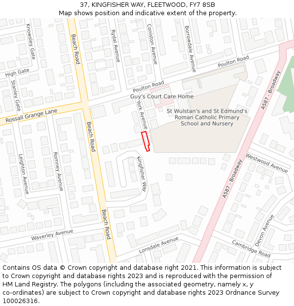 37, KINGFISHER WAY, FLEETWOOD, FY7 8SB: Location map and indicative extent of plot