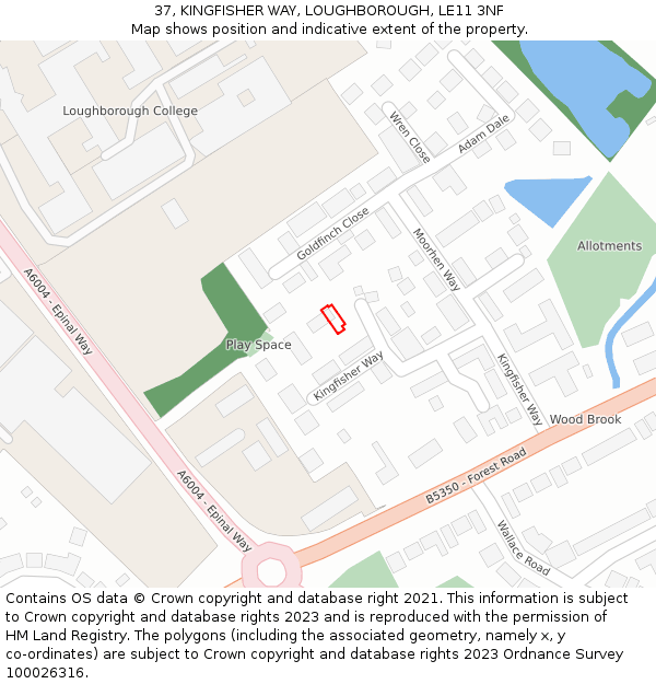 37, KINGFISHER WAY, LOUGHBOROUGH, LE11 3NF: Location map and indicative extent of plot