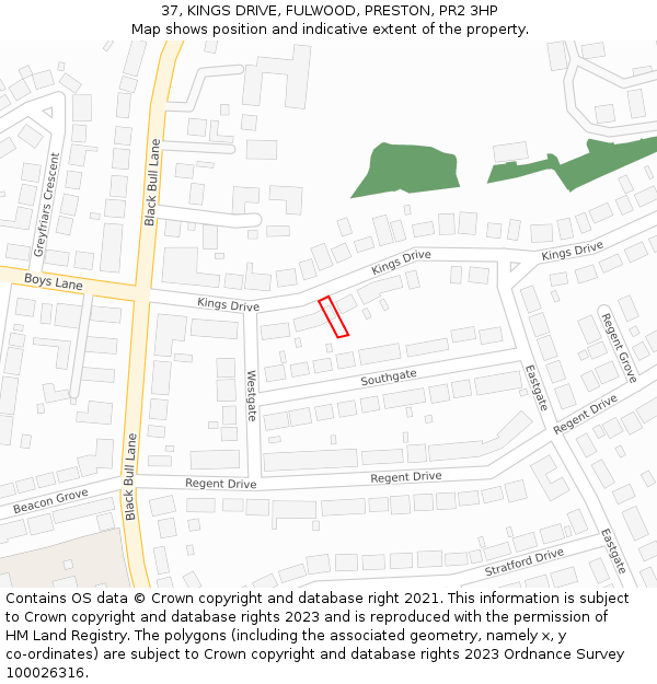 37, KINGS DRIVE, FULWOOD, PRESTON, PR2 3HP: Location map and indicative extent of plot