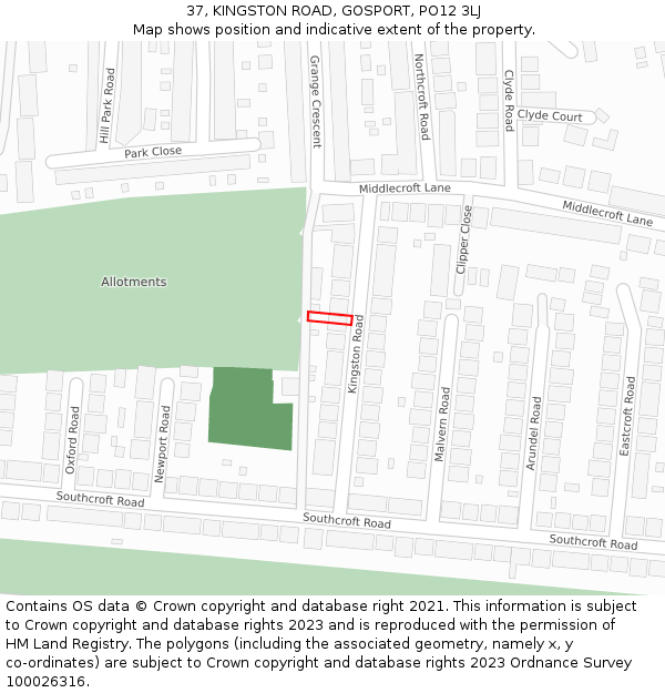 37, KINGSTON ROAD, GOSPORT, PO12 3LJ: Location map and indicative extent of plot