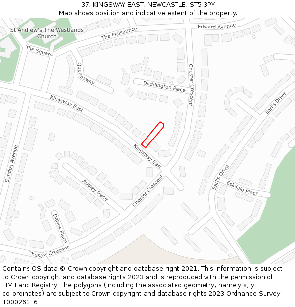 37, KINGSWAY EAST, NEWCASTLE, ST5 3PY: Location map and indicative extent of plot