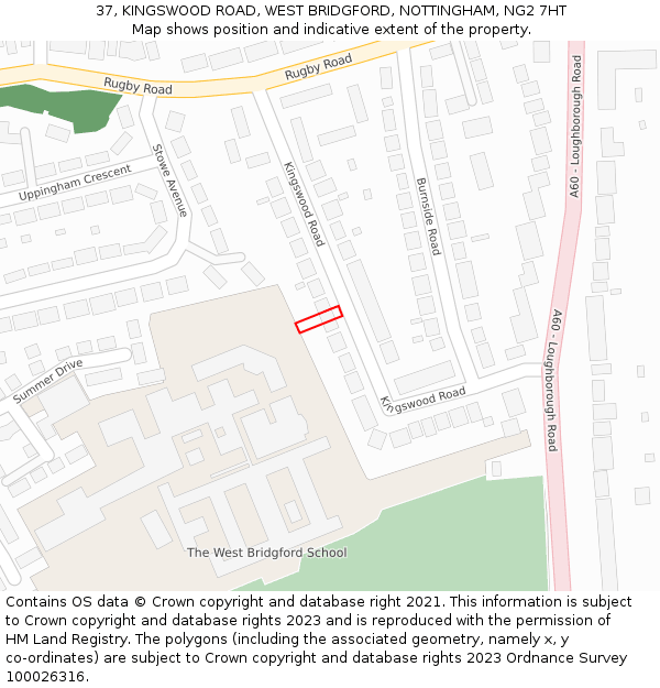 37, KINGSWOOD ROAD, WEST BRIDGFORD, NOTTINGHAM, NG2 7HT: Location map and indicative extent of plot