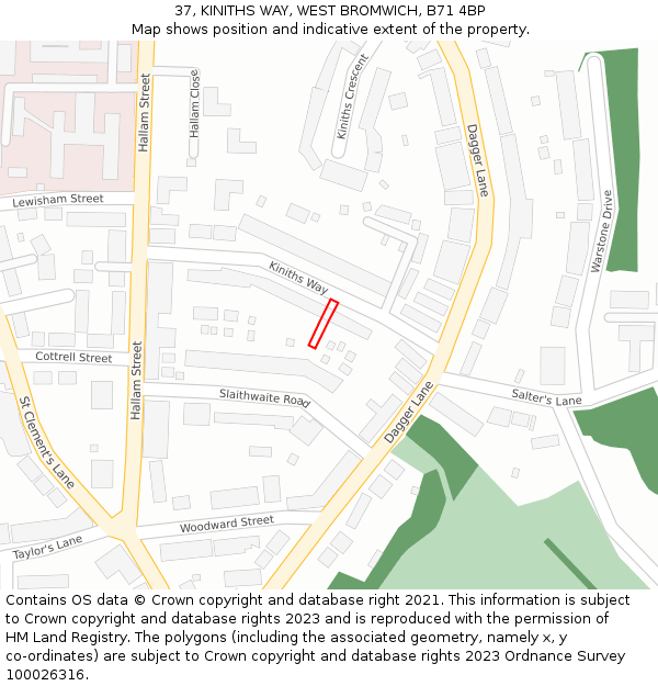 37, KINITHS WAY, WEST BROMWICH, B71 4BP: Location map and indicative extent of plot