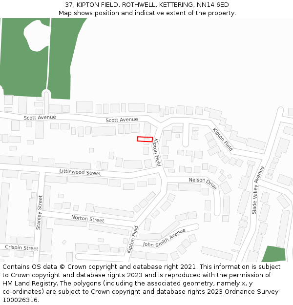 37, KIPTON FIELD, ROTHWELL, KETTERING, NN14 6ED: Location map and indicative extent of plot