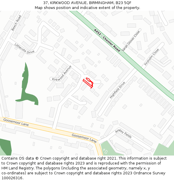 37, KIRKWOOD AVENUE, BIRMINGHAM, B23 5QF: Location map and indicative extent of plot