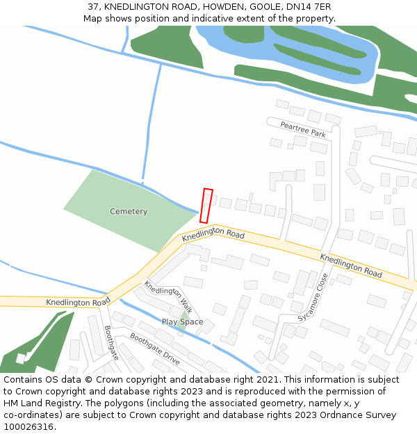 37, KNEDLINGTON ROAD, HOWDEN, GOOLE, DN14 7ER: Location map and indicative extent of plot