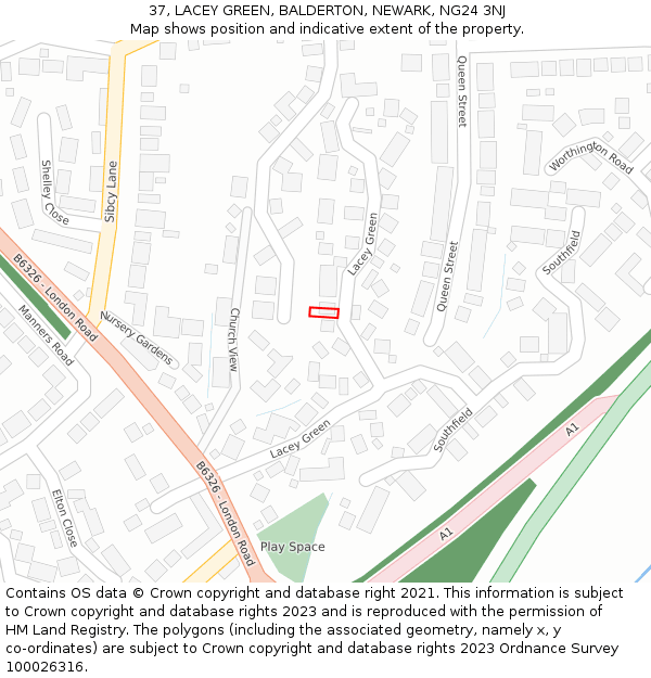 37, LACEY GREEN, BALDERTON, NEWARK, NG24 3NJ: Location map and indicative extent of plot