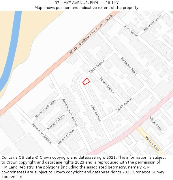 37, LAKE AVENUE, RHYL, LL18 1HY: Location map and indicative extent of plot