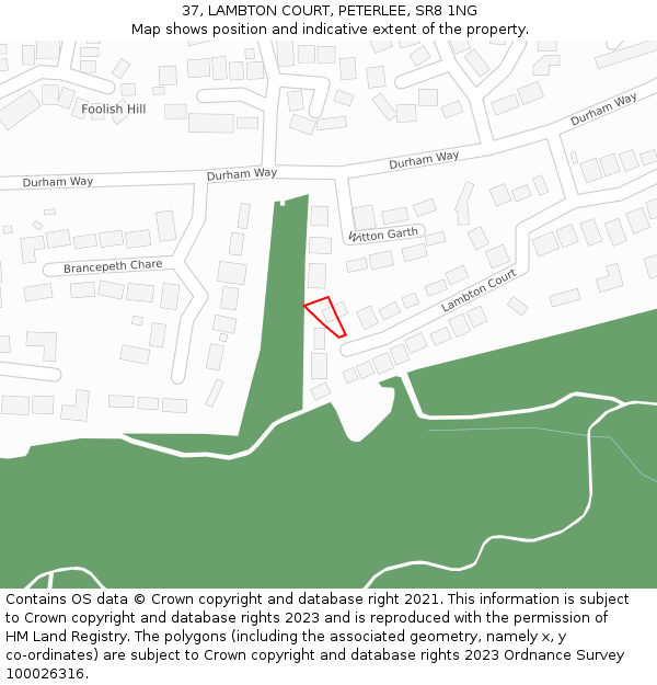 37, LAMBTON COURT, PETERLEE, SR8 1NG: Location map and indicative extent of plot