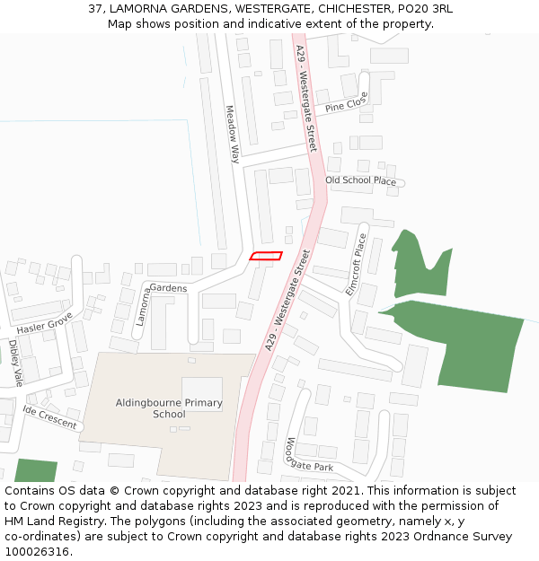 37, LAMORNA GARDENS, WESTERGATE, CHICHESTER, PO20 3RL: Location map and indicative extent of plot