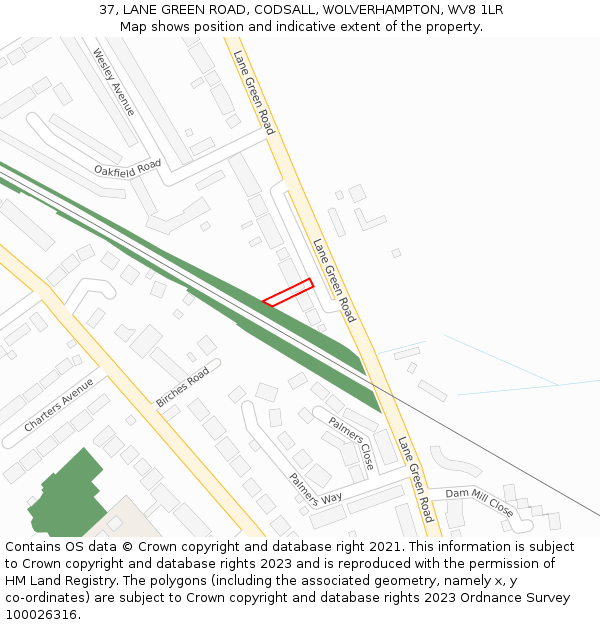 37, LANE GREEN ROAD, CODSALL, WOLVERHAMPTON, WV8 1LR: Location map and indicative extent of plot