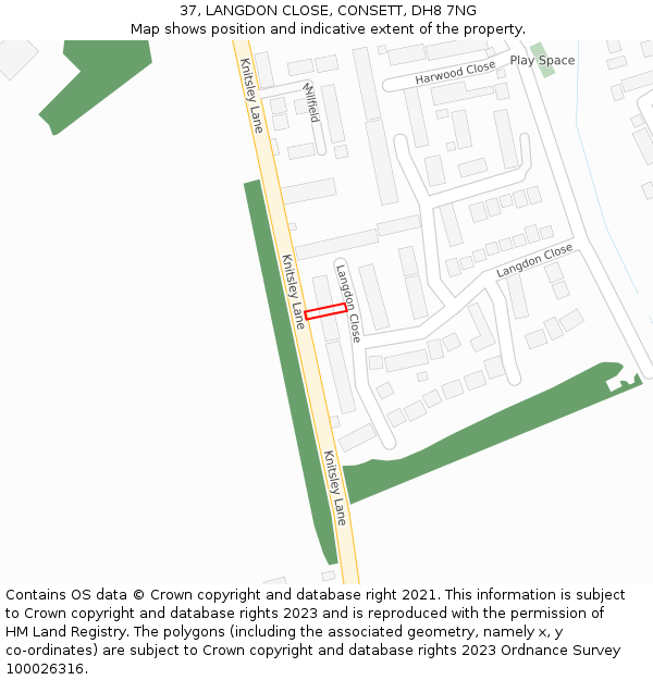37, LANGDON CLOSE, CONSETT, DH8 7NG: Location map and indicative extent of plot