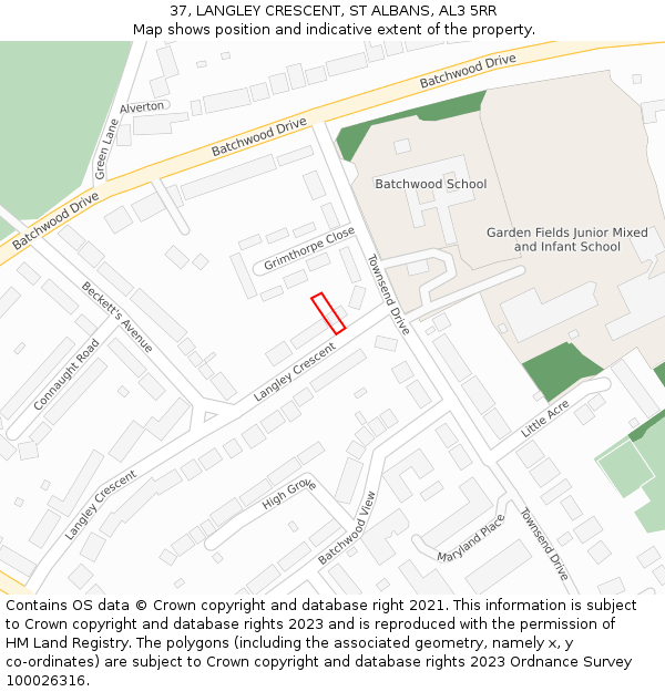 37, LANGLEY CRESCENT, ST ALBANS, AL3 5RR: Location map and indicative extent of plot