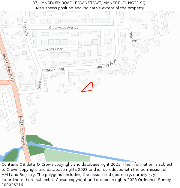 37, LANSBURY ROAD, EDWINSTOWE, MANSFIELD, NG21 9QH: Location map and indicative extent of plot